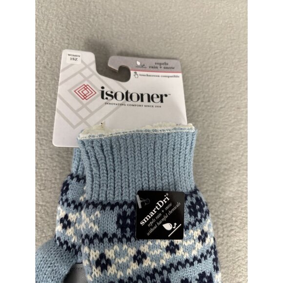 Isotoner Signature Womens Nordic Fair Isle Water Repellent Knit Mittens Blue NWT - Picture 4 of 7